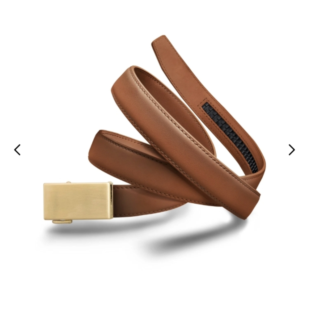 Women's Mission belt Light Brown Leather 24k Gold Adjustable Ratchet